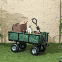 Outsunny 114L Steel Frame Garden Cart Trolley - Green(m-10)