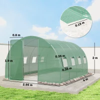 Outsunny 3 x 4 m Walk-in Polytunnel Greenhouse with Hinged Door and 8 Roll Up Mesh Windows, Garden Tunnel Warm House Tent, Green(m-3)