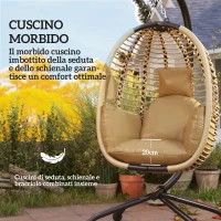 Outsunny Poltrona Sospesa con Cuscino Imbottito, Seduta Pieghevole e Struttura in Acciaio e Corda, Beige(m-6)