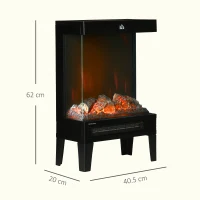 HOMCOM Camino Elettrico 1000W / 2000W con Fiamma LED Realistica e Controllo Temperatura, 40.5x20x62 cm, Nero(m-3)