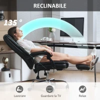 HOMCOM Sedia da Ufficio Reclinabile con Poggiapiedi Estraibile in Pelle PU, Capacità 120 kg, Nero(m-7)