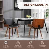 HOMCOM Set de 2 Scaune de Sufragerie Stil Vintage Îmbunătățite în Lemn și Piele Sintetică PU, Negru și Lemn(m-4)