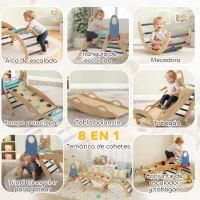 AIYAPLAY 8 en 1 Triángulo de Escalada Montessori de Madera Tema de Cohetes con Arco y Rampa para Niños de 18-48 Meses Azul(m-4)
