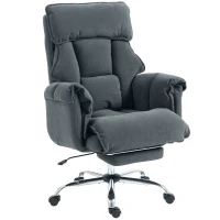 HOMCOM Bürostuhl Höhenverstellbarer Drehstuhl mit Lendenwirbelstütze, Fußstütze, Schneeflanell, 80 x 80 x 106-114 cm Dunkelgrau(m-1)