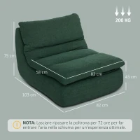 HOMCOM Sedia da Terra Moderna e Imbottita in Tessuto Effetto Velluto Verde e Schiuma, 82x103x75 cm(m-3)