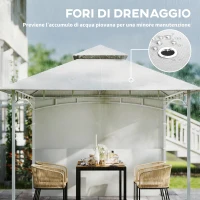 Outsunny Pérgola de Jardim 3x3 m com Cortinas Bolsos Porta Objetos Gancho no Teto Pérgola Externo com Teto Duplo Orifícios de Drenagem em Metal para Jardim Varanda Festas Pátio UV30+ Creme(m-4)