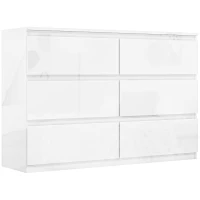 HOMCOM Cómoda com 6 Gavetas de Madeira Cómoda de Dormitório Cómoda Branca Estilo Moderno 112x34x75 cm Branco Brilhante(m-1)