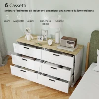 HOMCOM Cassettiera 6 Cassetti Moderna in Truciolato, Legno di Pino e MDF, 120x38x71 cm, Bianco e color Legno(m-4)