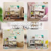 AIYAPLAY Estante Infantil para Brinquedos 5 Prateleiras Abertas 2 Compartimentos Design de Ursinho Organizador de Brinquedos Branco(m-5)