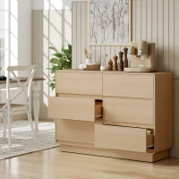 HOMCOM Aparador con 6 Cajones Bordes Redondeados para Salón Cocina Entrada Oficina 120x38x86 cm Natural(m-8)