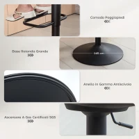 HOMCOM Set 2 Sgabelli da Bar con Altezza Regolabile, Seduta Girevole in Tessuto e Poggiapiedi, Beige(m-7)