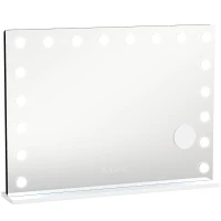 HOMCOM Espejo de maquillaje estilo Hollywood con 18 lámparas LED regulables, 3 colores, luz RGB, altavoz Bluetooth, aumento 10x Blanco(m-1)