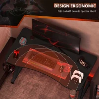 Homcom Masa Gaming Neagra – Cu Suport Casti, Pahare si Organizare Cabluri(m-5)