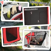 PawHut Hundewagen Faltbar Hundebuggy mit Reflektorstreif Aufbewahrungskorb Kissen für kleine Hunde bis 10 kg 77x44x102cm Rot(m-8)