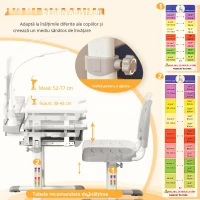 Homcom Set Birou Copii cu LED – Reglabil 6–12 Ani cu Blat inclinat(m-5)