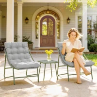 Outsunny 3-Piece Garden Set with 2 Lounge Chairs, Coffee Table and Cushions for Outdoor Patio Balcony Light Gray(m-5)