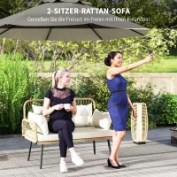 Outsunny Gartensofa mit Kissen 2-Sitzer Sofa Outdoor Balkon Sofa Rattansofa Polyrattan 115 x 61 x 82 cm Naturholz(m-4)