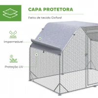 PawHut Galinheiro para Exterior Grande de Aço Galvanizado 280x190x195 cm Gaiola para Galinhas com Cobertura de Tecido Oxford Prata(m-7)