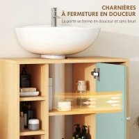HOMCOM Meuble sous lavabo, meuble de salle de bain avec 6 étagères ouvertes et porte à fermeture amortie 60 x 33 x 57 cm, vert(m-6)