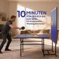 SPORTNOW Tischtennisplatte, klappbar, mobil, 2 Schläger, 3 Bälle, Metallrahmen, 274x152,5x76 cm, Blau(m-4)