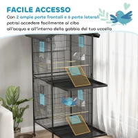 PawHut Voliera per Uccelli a Rotelle con Vassoi Estraibili in Plastica e Posatoi, in Metallo, 71.8x71.8x170.2 cm, Nero(m-5)