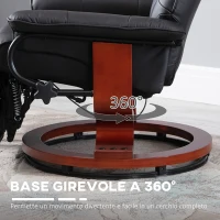 HOMCOM Poltrona Relax Reclinabile Manualmente fino 145° con Poggiapiedi e Rivestimento in Finta Pelle, Nero(m-5)