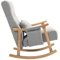 HOMCOM Fotoliu cu balansoar cu pernă lombară, șezut larg, ramă din lemn, până la 120 kg, Gri(m-9)