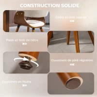 HOMCOM Lot de 2 chaises de salle à manger, chaises de cuisine rembourrées avec dossier incurvé et pieds en bois massif, beige(m-5)