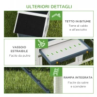 PawHut Pollaio Prefabbricato in Legno con Area Aperta, Casetta e Nido, 161.5x62.5x115cm, Grigio(m-8)