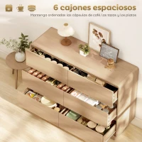 HOMCOM Aparador con 6 Cajones Bordes Redondeados para Salón Cocina Entrada Oficina 120x38x86 cm Natural(m-4)