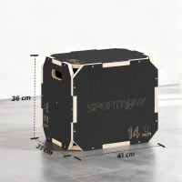 SPORTNOW Cajón Pliométrico de Madera 3 en 1 con 3 Alturas Diferentes Asas sin Esquinas Entrenamiento de Salto 41x36x31 cm Negro(m-3)