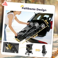 PawHut Hundewagen Faltbar Hundebuggy mit Reflektorstreif Aufbewahrungskorb Kissen für kleine Hunde bis 10 kg 77x44x102 cm Dunkelgrau(m-5)