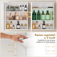 HOMCOM Armadietto Bagno con Specchio, Luce LED Regolabile e Sistema Antiappannamento, 50x15x60 cm, Bianco(m-6)