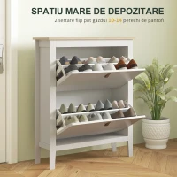 HOMCOM Pantofar cu 2 Sertare Rabatabile pentru 14 Perechi de Pantofi și Rafturi Reglabile, 80x24x95.5 cm, Alb(m-4)