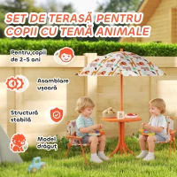 AIYAPLAY Set de Grădină pentru Copii, Masă și Scaune cu Umbrelă, Masă de Picnic pentru Exterior cu 2 Scaune Pliabile pentru Copii de 2-5 Ani, Portocaliu(m-4)