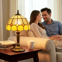 HOMCOM Handmade Art Deco Glass Table Lamp - White/Orange(m-6)