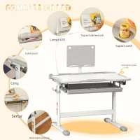 Homcom Set Birou Copii cu LED – Reglabil 6–12 Ani cu Blat inclinat(m-6)