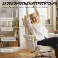 HOMCOM Bürostuhl Höhenverstellbarer Drehstuhl mit Lendenwirbelstütze, Fußstütze, Schneeflanell, 80 x 80 x 106-114 cm Cremeweiß(m-5)