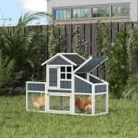 PawHut Pollaio Prefabbricato in Legno con Area Aperta, Casetta e Nido, 161.5x62.5x115cm, Grigio(m-2)
