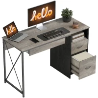 HOMCOM Bureau d'ordinateur, 120×50cm, bureau avec rangement, plateau clavier, compartiment ouvert et 2 tiroirs, gris(m-11)