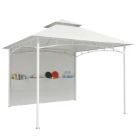 Outsunny Pérgola de Jardim 3x3 m com Cortinas Bolsos Porta Objetos Gancho no Teto Pérgola Externo com Teto Duplo Orifícios de Drenagem em Metal para Jardim Varanda Festas Pátio UV30+ Creme(m-6)