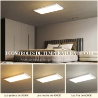 HOMCOM Conjunto de 4 Candeeiros de Teto Cor Regulável com Interruptor DIP e de Parede 3000K/4000K/6000K 60x30x3,7 cm Branco(m-4)