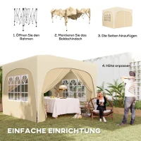 Outsunny 3 x 3 m Pavillon, Pop-up Gartenzelt mit Seitenwänden und Tragetasche, UPF50+, höhenverstellbar, Sand(m-4)