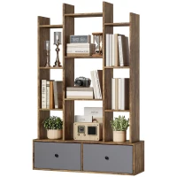 HOMCOM 12 Shelf Storage Unit, with Drawers - Brown(m-11)