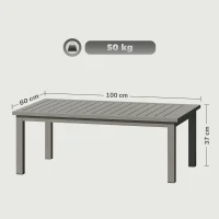 Outsunny Măsuță de cafea dreptunghiulară, blat cu fante pentru interior/exterior din aluminiu, 100 x60 x37 cm gri(m-3)