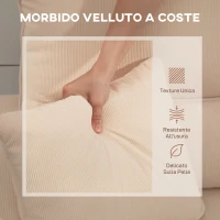 HOMCOM Divano Letto Angolare con Vano Contenitore, Rivestimento in Velluto a Coste e 2 Cuscini, 205x135x76 cm, Beige(m-8)