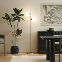 HOMCOM Lampada da Terra con 2 Luci e Paralumi a Sfera, Interruttore a Pedale e Attacco E27, Ø28x165 cm, Oro(m-2)