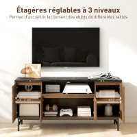 HOMCOM Meuble TV jusqu'à 65 pouces meuble télé bois avec compartiment ouvert et passe-câbles, effet marbre, 140x39x66cm, noyer(m-6)