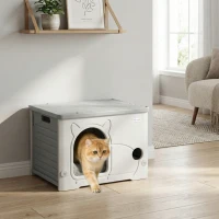 PawHut Cat House Stackable Pet Shelter with Removable Cushion for Indoor Outdoor Use Grey(m-2)