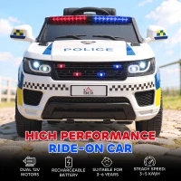 HOMCOM 12V Electric Car for Kids, Ride on Police Car with 2 Motors, Remote Control, Siren Flashing Lights, Suspension, USB, Auxiliary Wheels, Pull handle, for 3-6 Years, White(m-7)